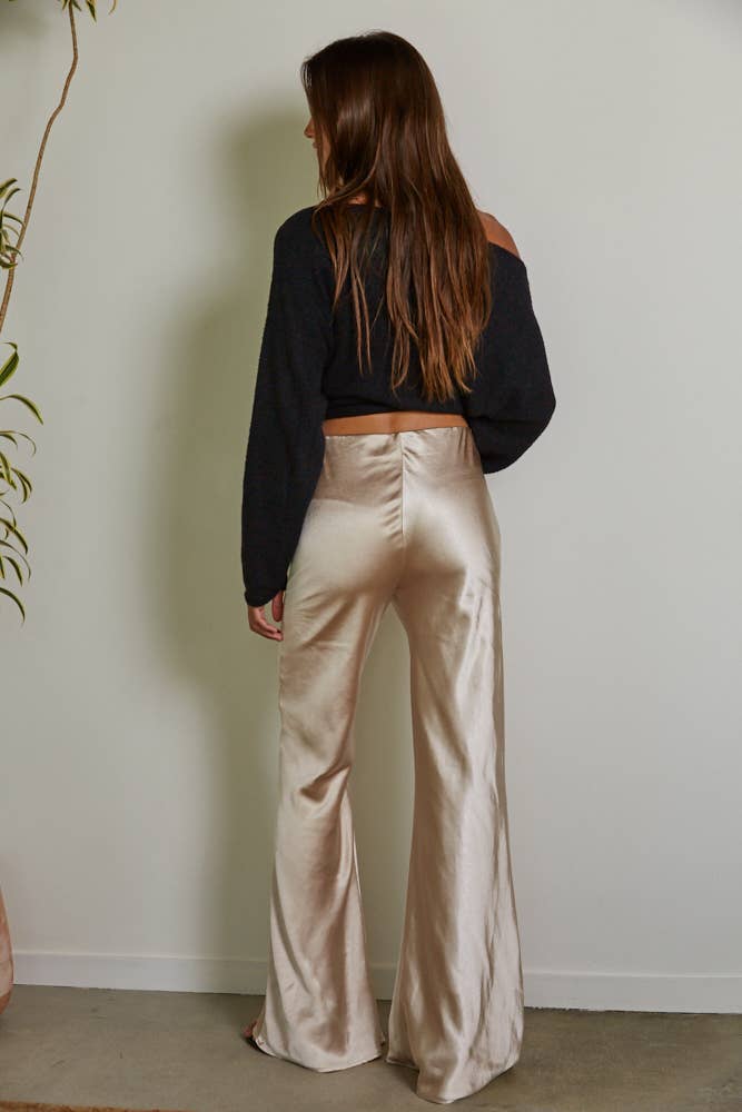 Woven Satin High Rise Pants - Champagne