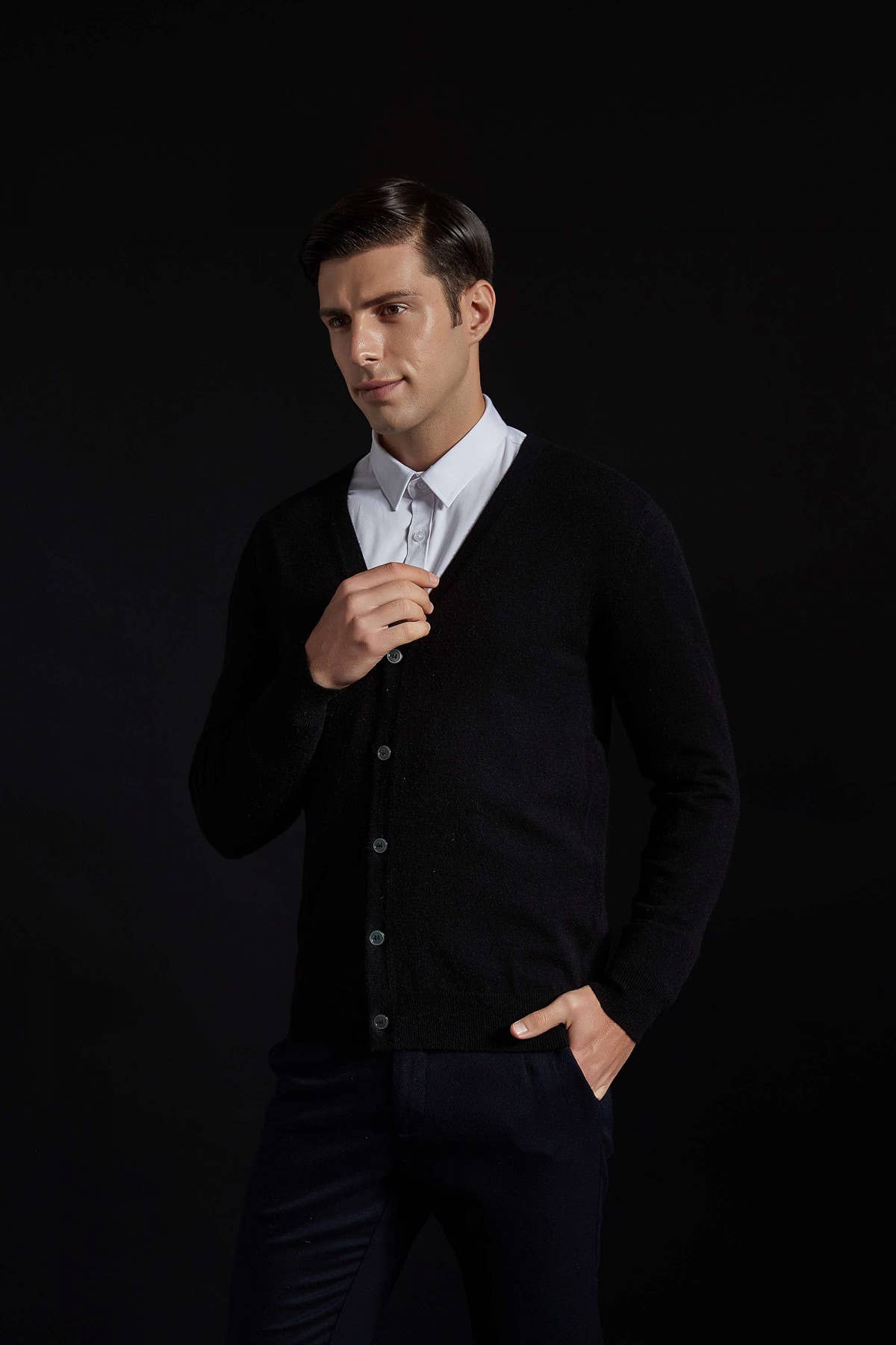 Men's Cardigan Ultra Soft Cashmere Touch - Black