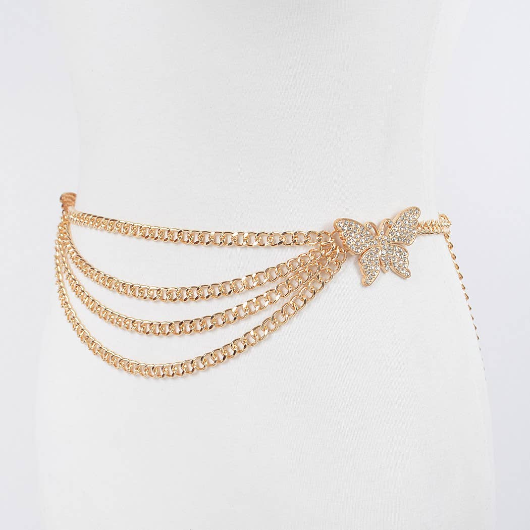 Butterfly Buckle Layered Chain Belt - Gold