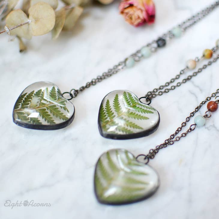 Cinnamon Fern Leaf Heart Necklace - La De Da