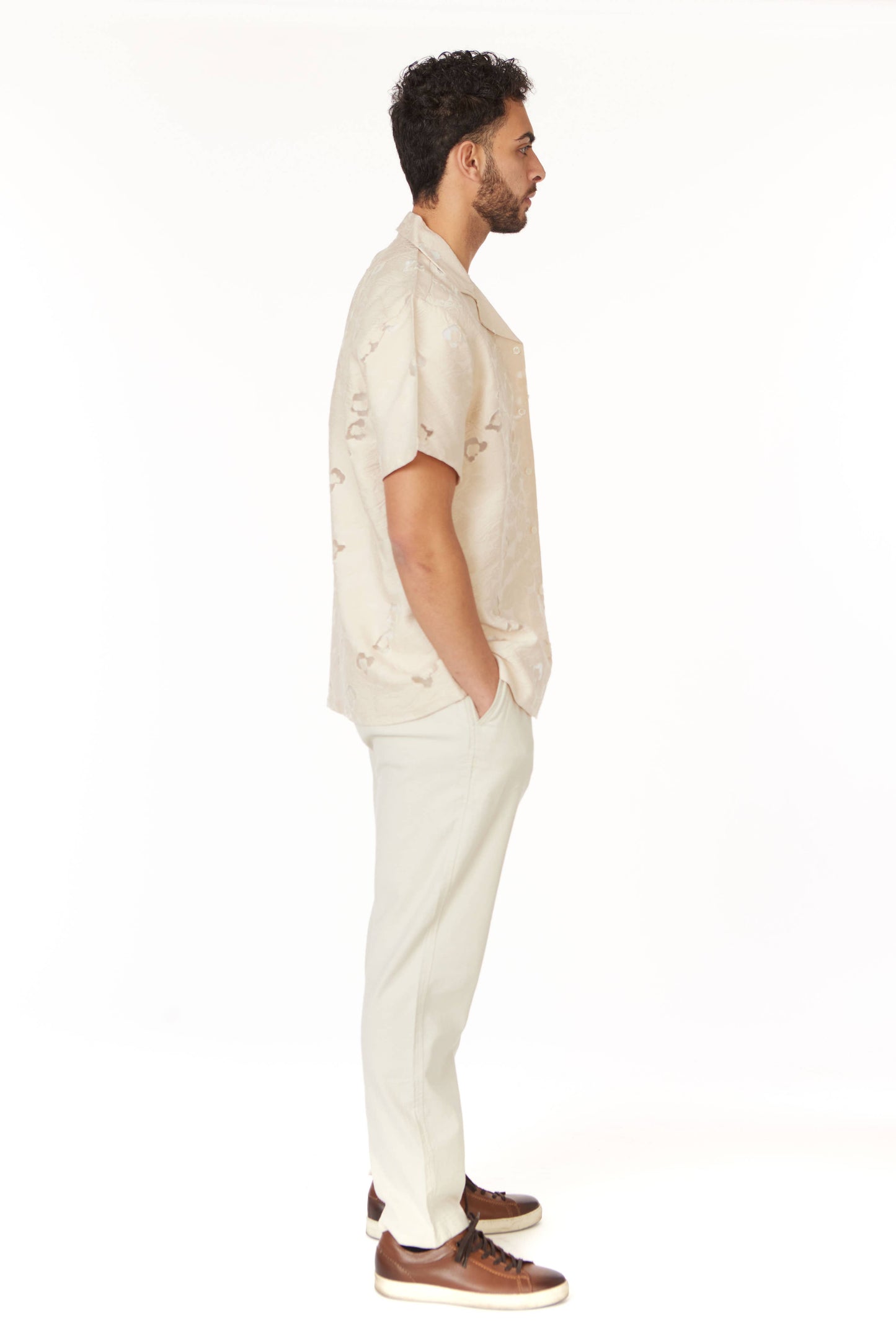 Textured Short Sleeve Men's Shirt - Ivory Floral