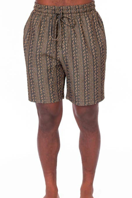 Men's Elastic Textured Shorts - Brown