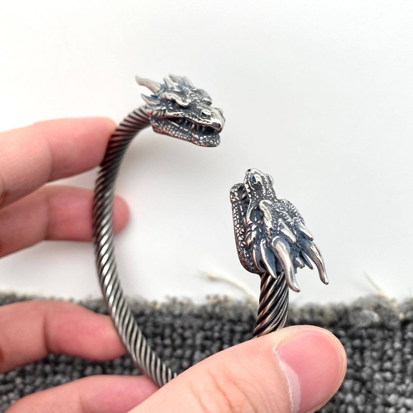Men's Double Dragon Head Stainless Steel Cuff Bangle