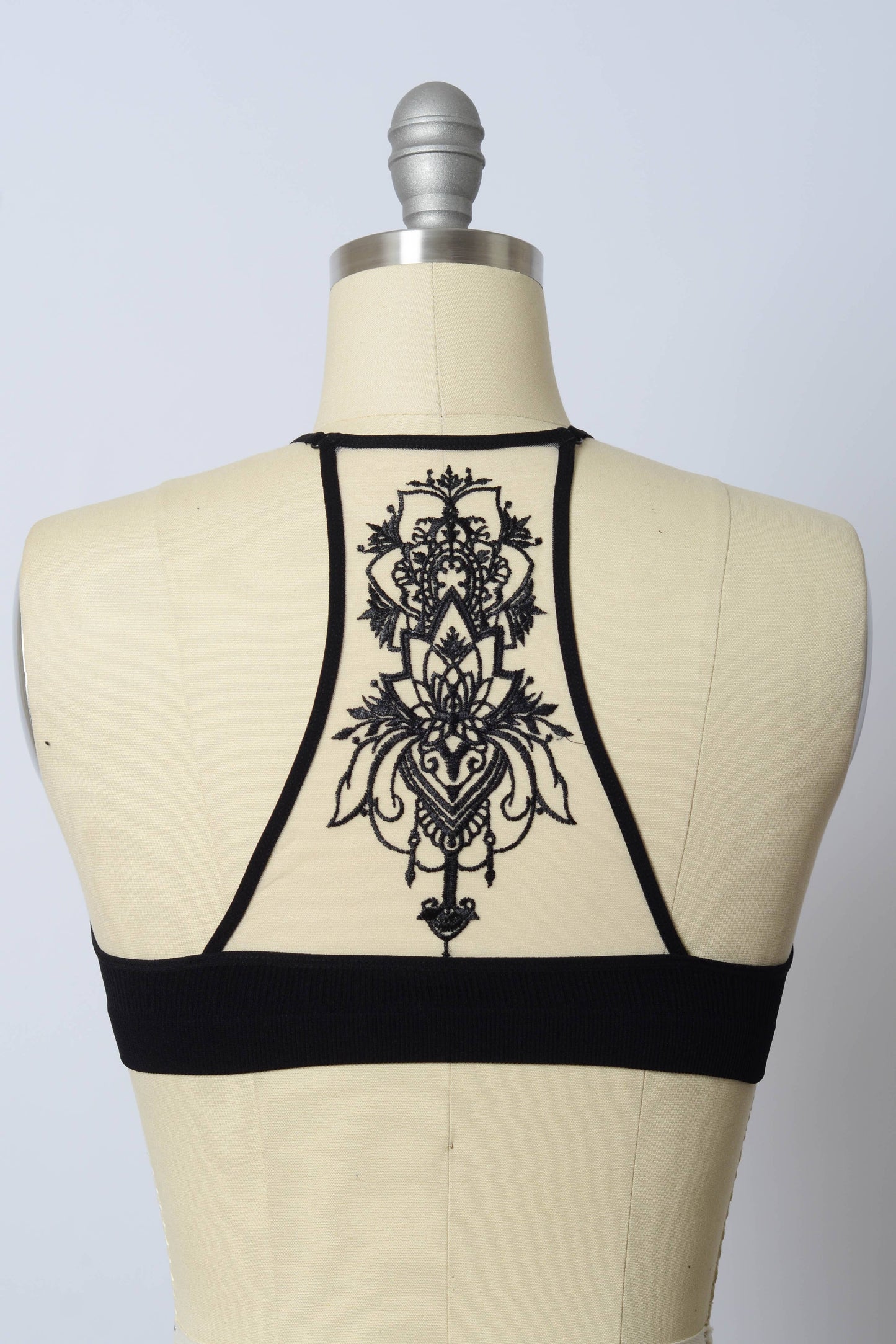Tattoo Mesh Racerback Bralette - Black