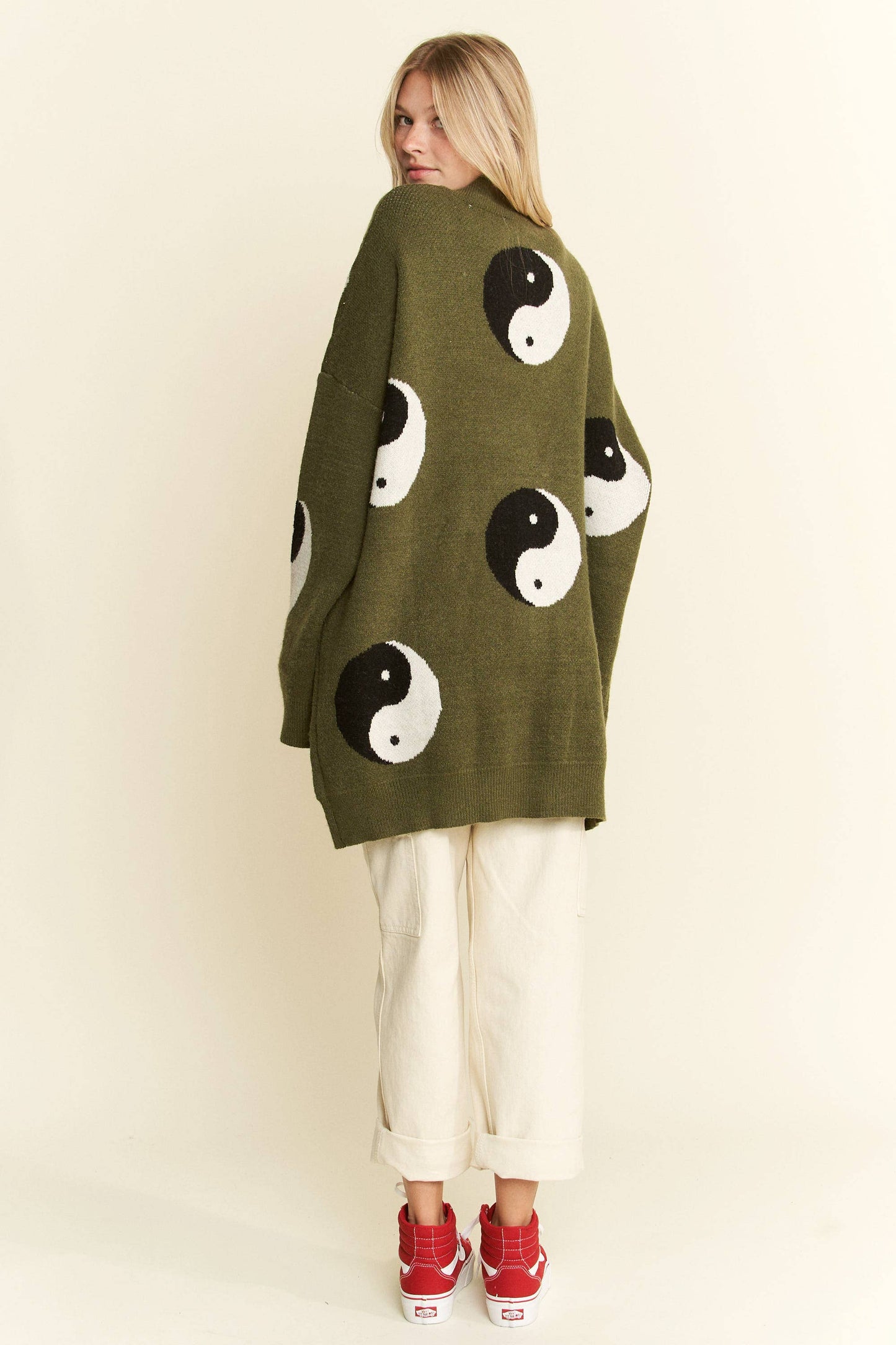 Oversized Yin Yang Cardigan - Olive