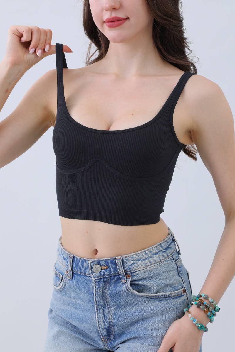 Seamless Ribbed Bralette with Underbust Band โ Wireless Soft - Black
