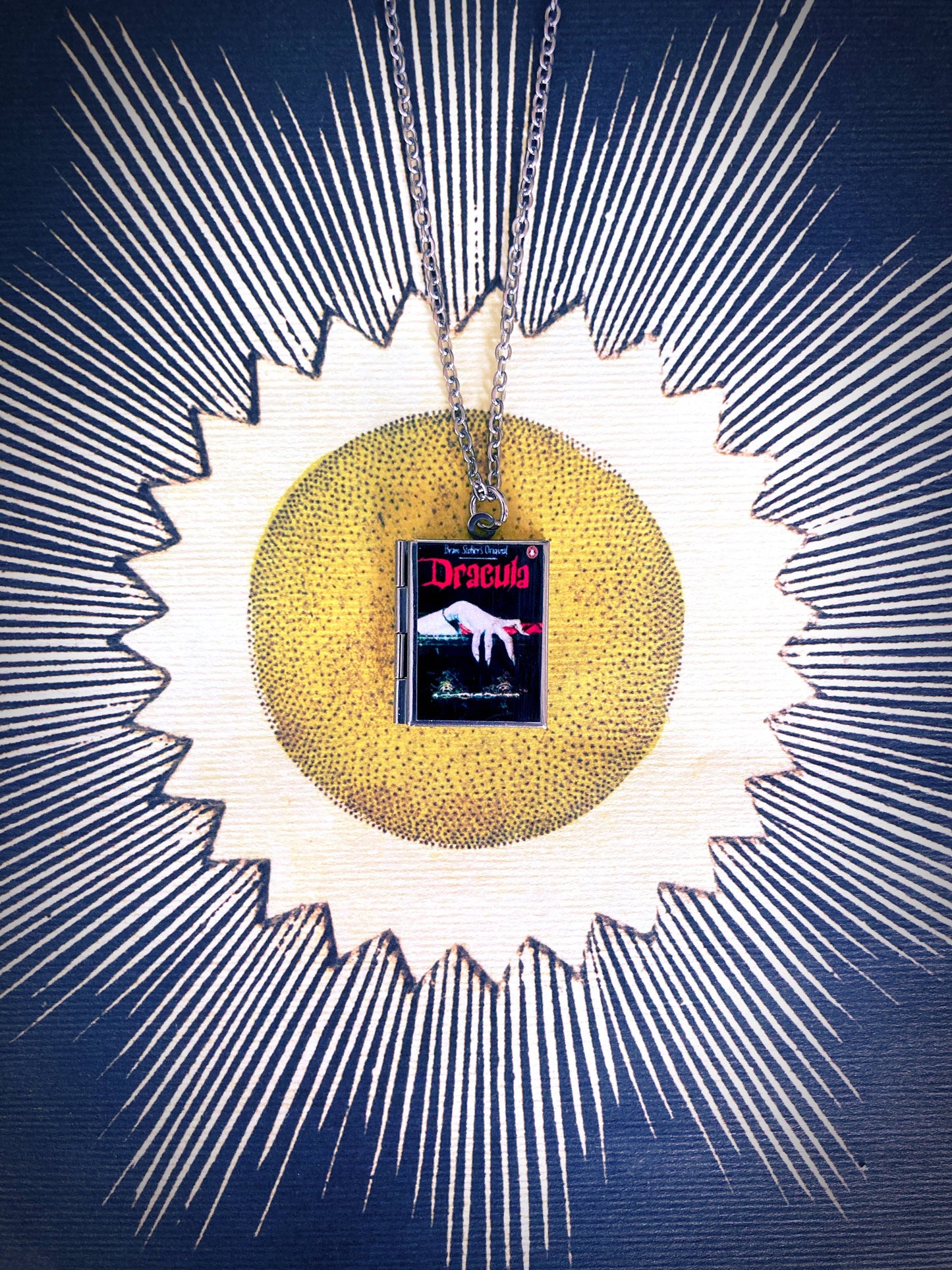 Book Locket Dracula - Black with Lingering Hand - Stainless Steel