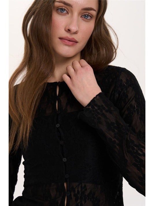 Black Long Sleeve Button Blouse