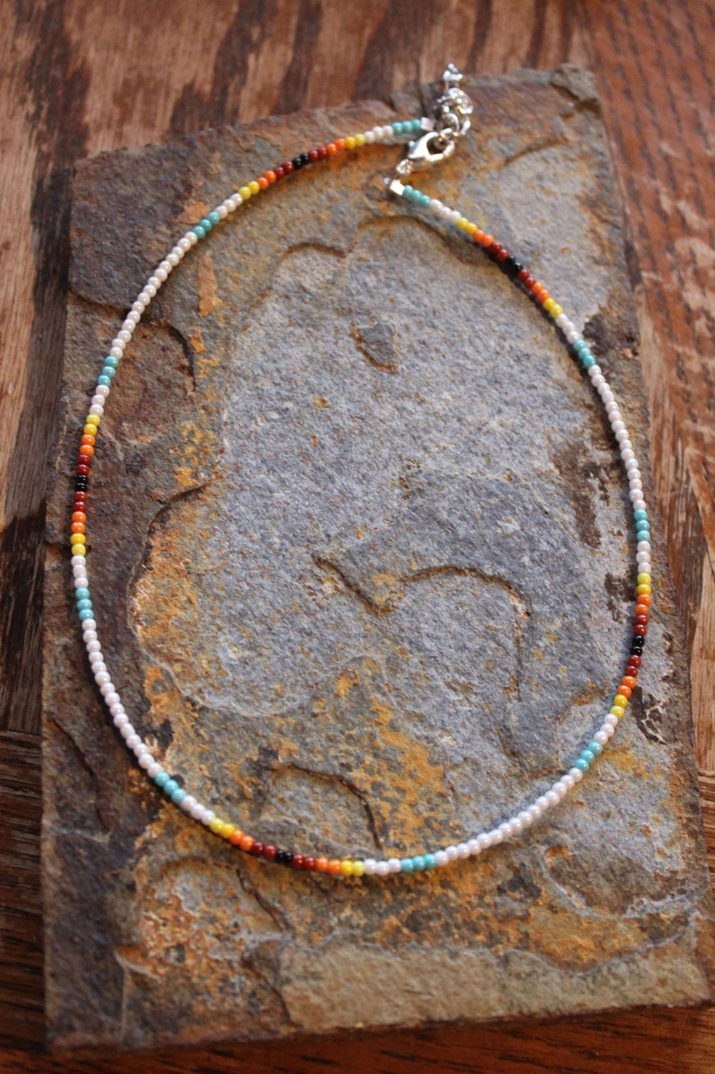 White Southwestern Beaded Choker Necklace