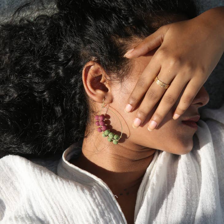 Olive & Blue Kantha Bead Earrings - La De Da