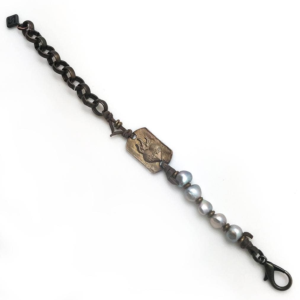 Kendra Baroque Pearl Heart Medallion Bracelet - Bronze