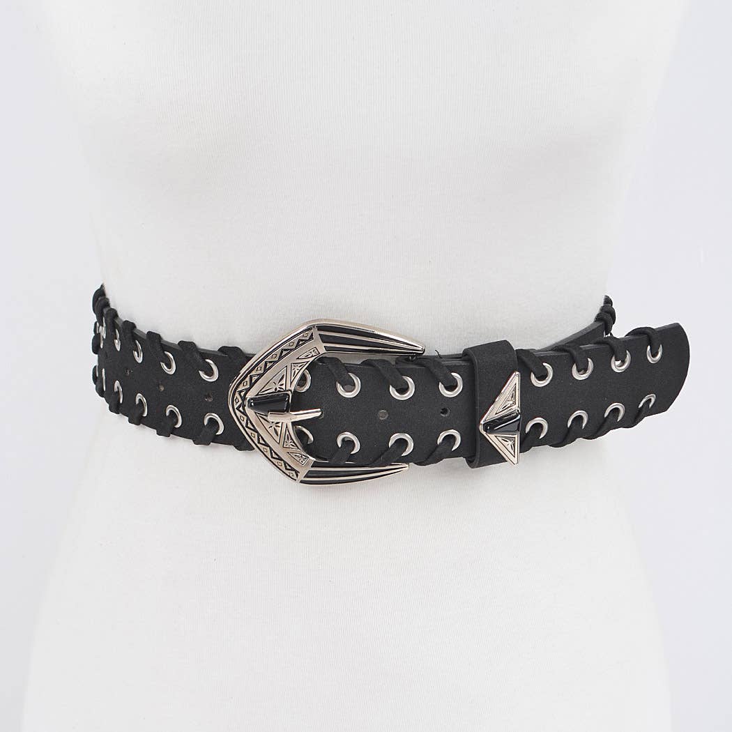 Multi Metal Eyelet Belt - Black