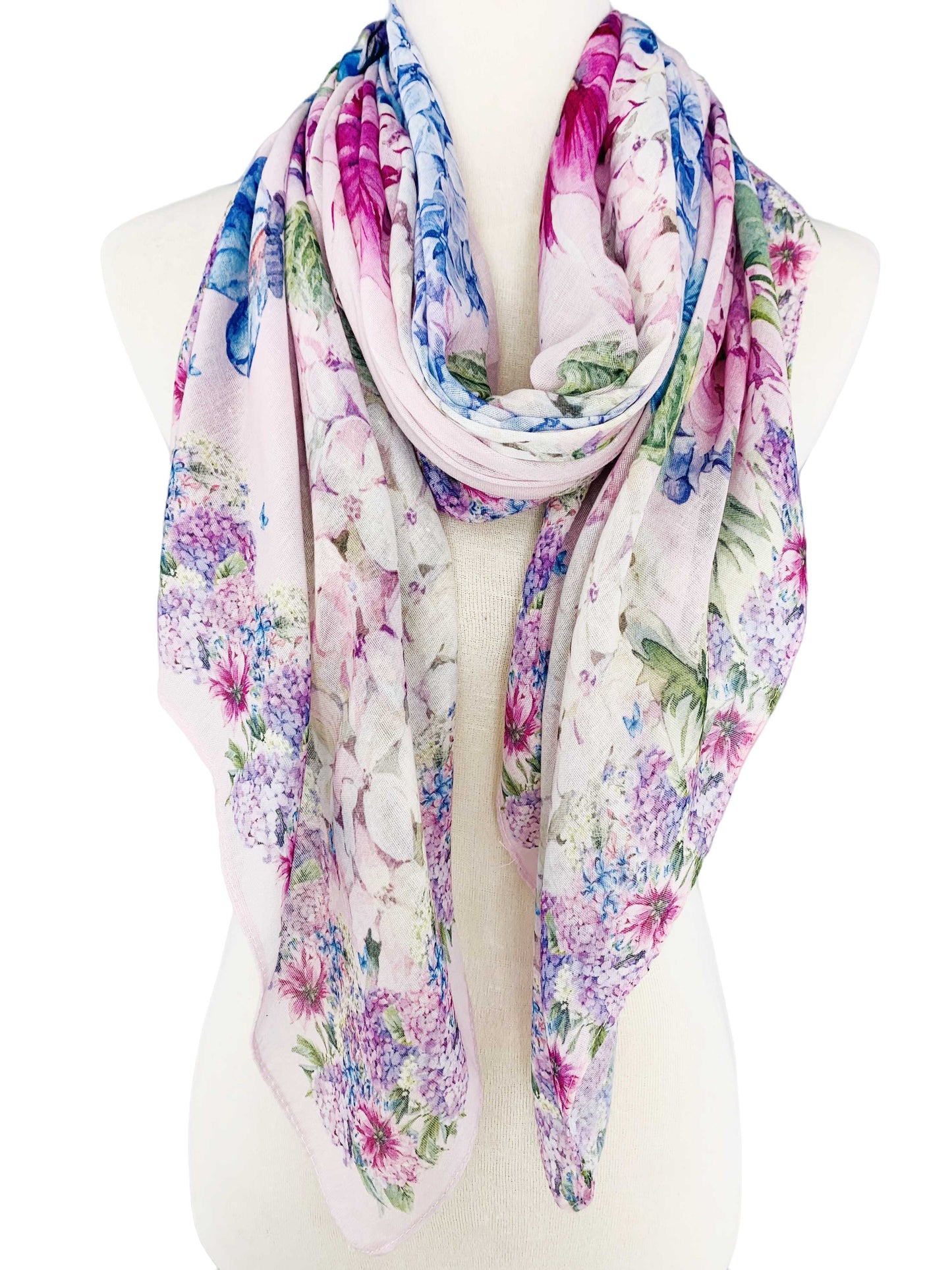 Pink-Multi Hydrangea & Butterfly Scarf