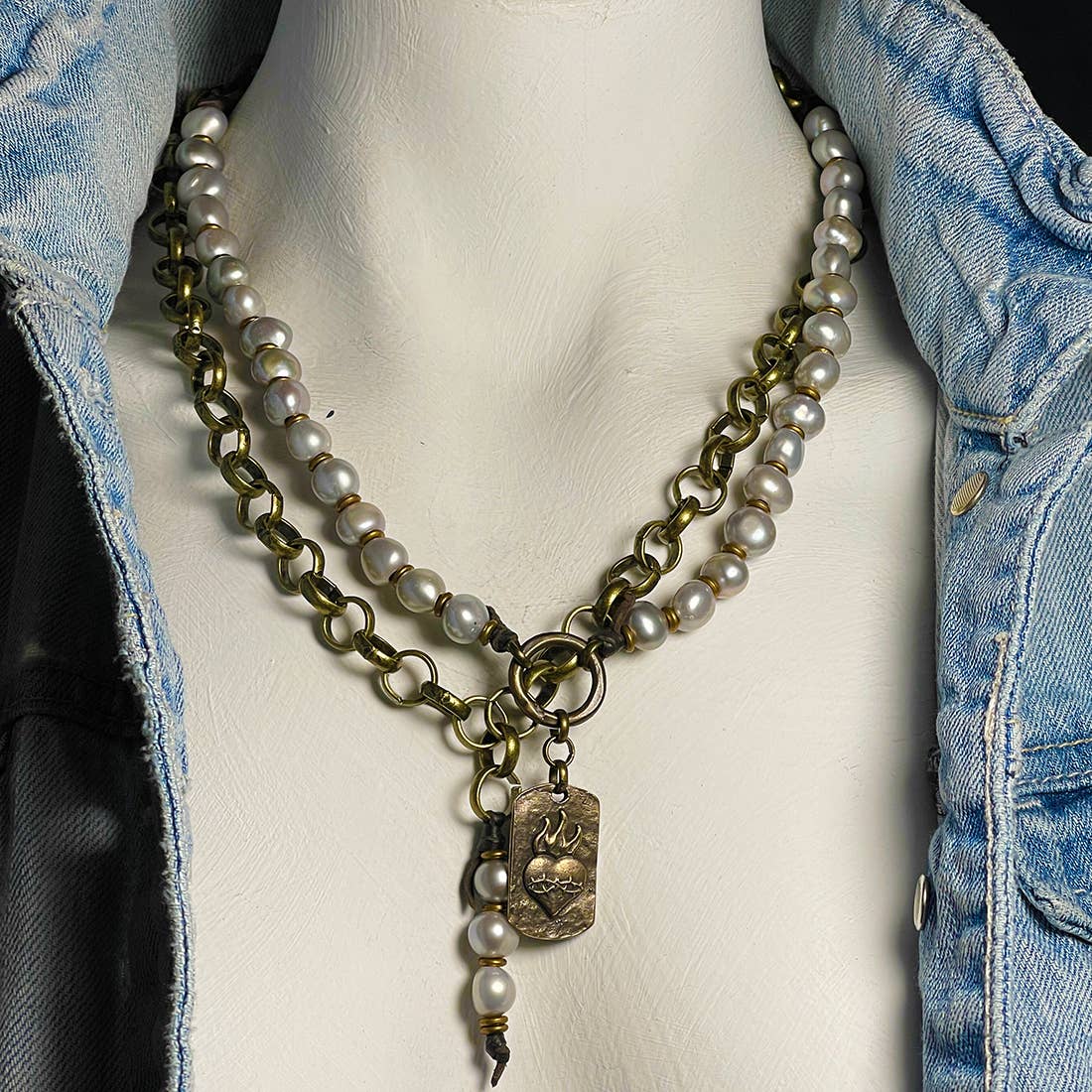 Bridgette Baroque Pearls Double-strand Statement Necklace - Bronze / Heart