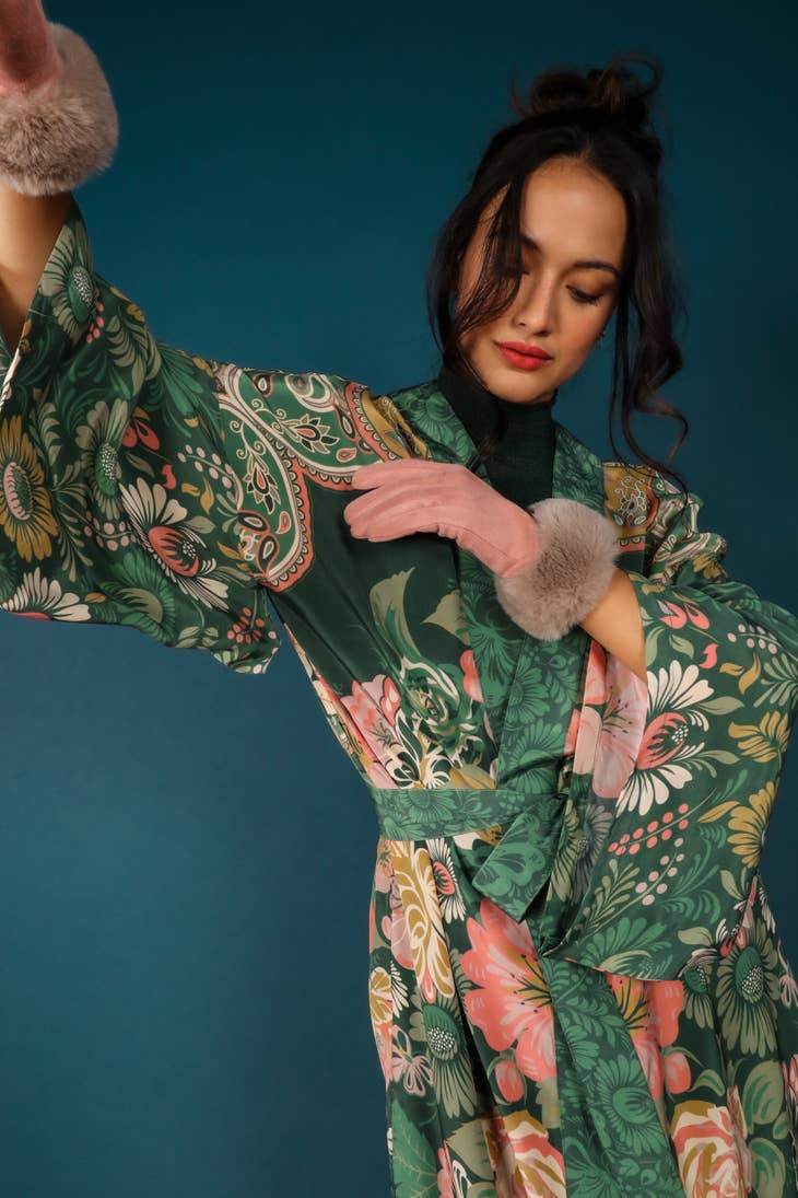 Luxe Folk Art Floral Kimono Gown - Fern - La De Da