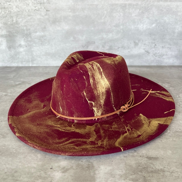 Maroon Gold Marbled Wide Brim Hat - La De Da