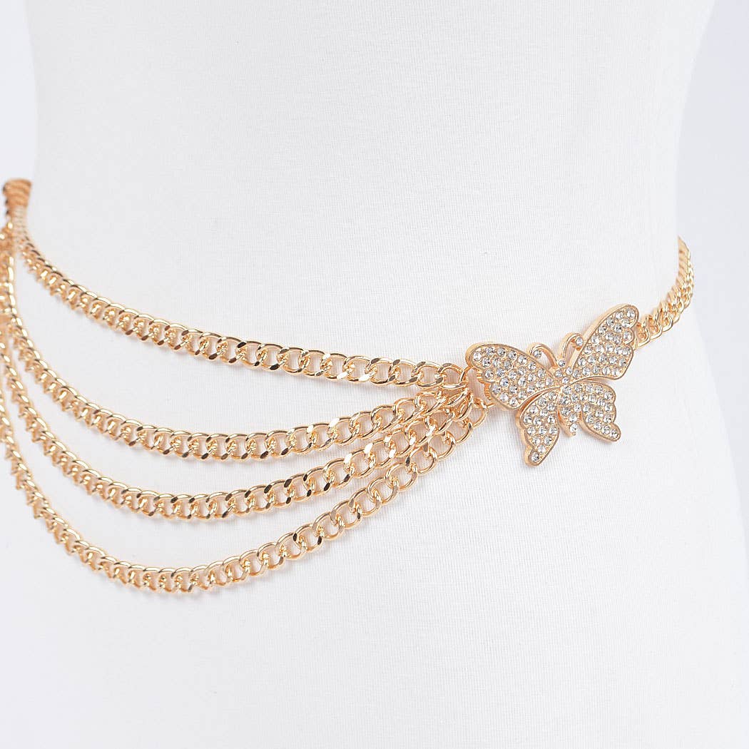 Butterfly Buckle Layered Chain Belt - Gold
