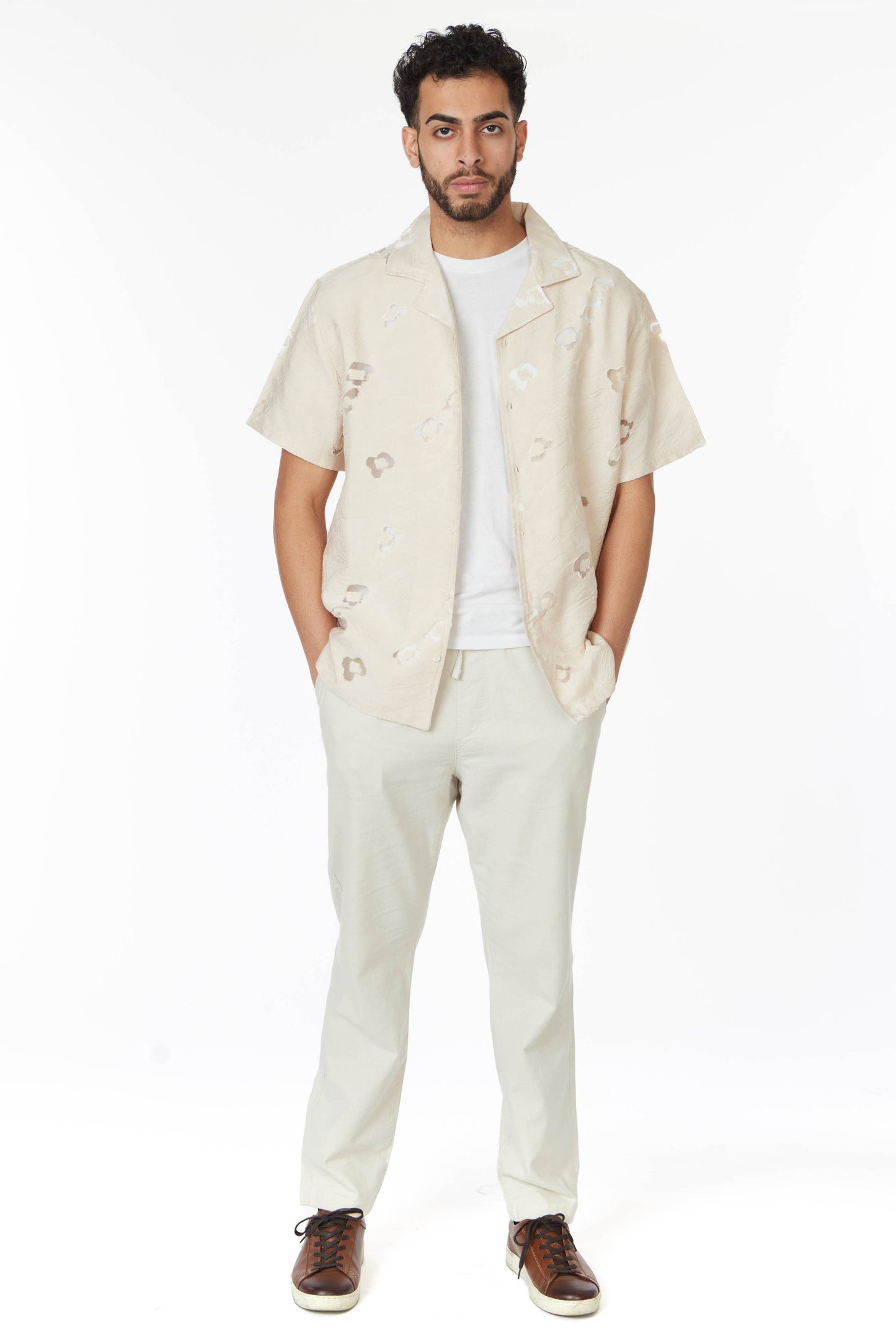 Textured Short Sleeve Men's Shirt - Ivory Floral