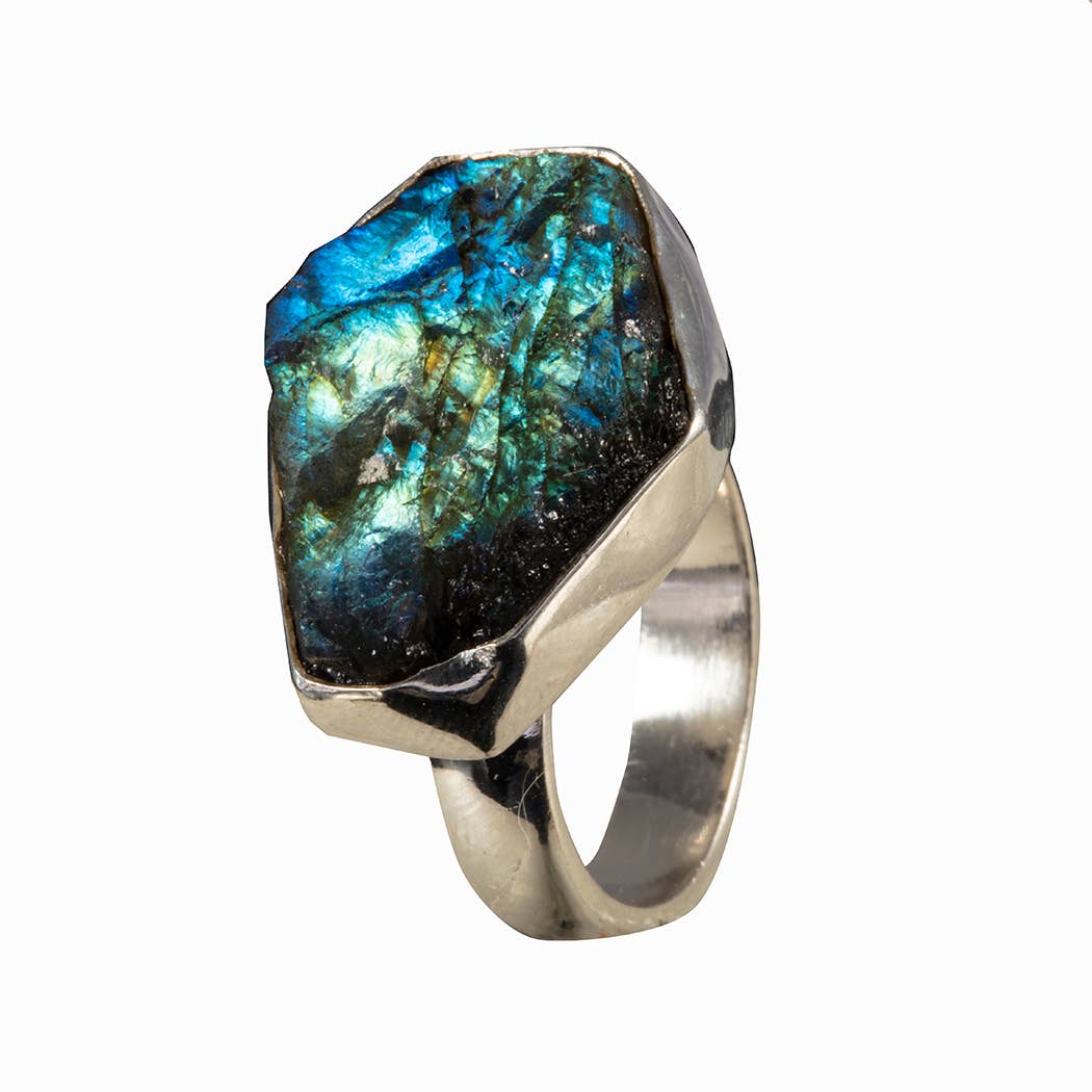 Rosetta Stone Labradorite Raw Stone Sterling Ring