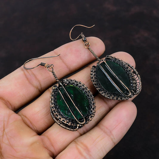 Green Fire Labradorite Copper Earrings