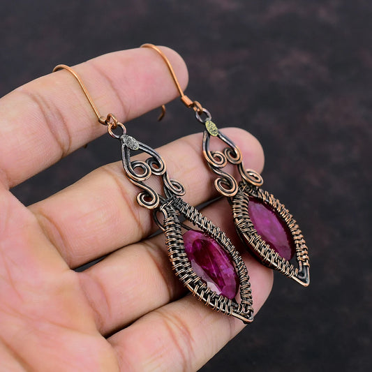 Faceted Kashmir Ruby and Copper Earrings