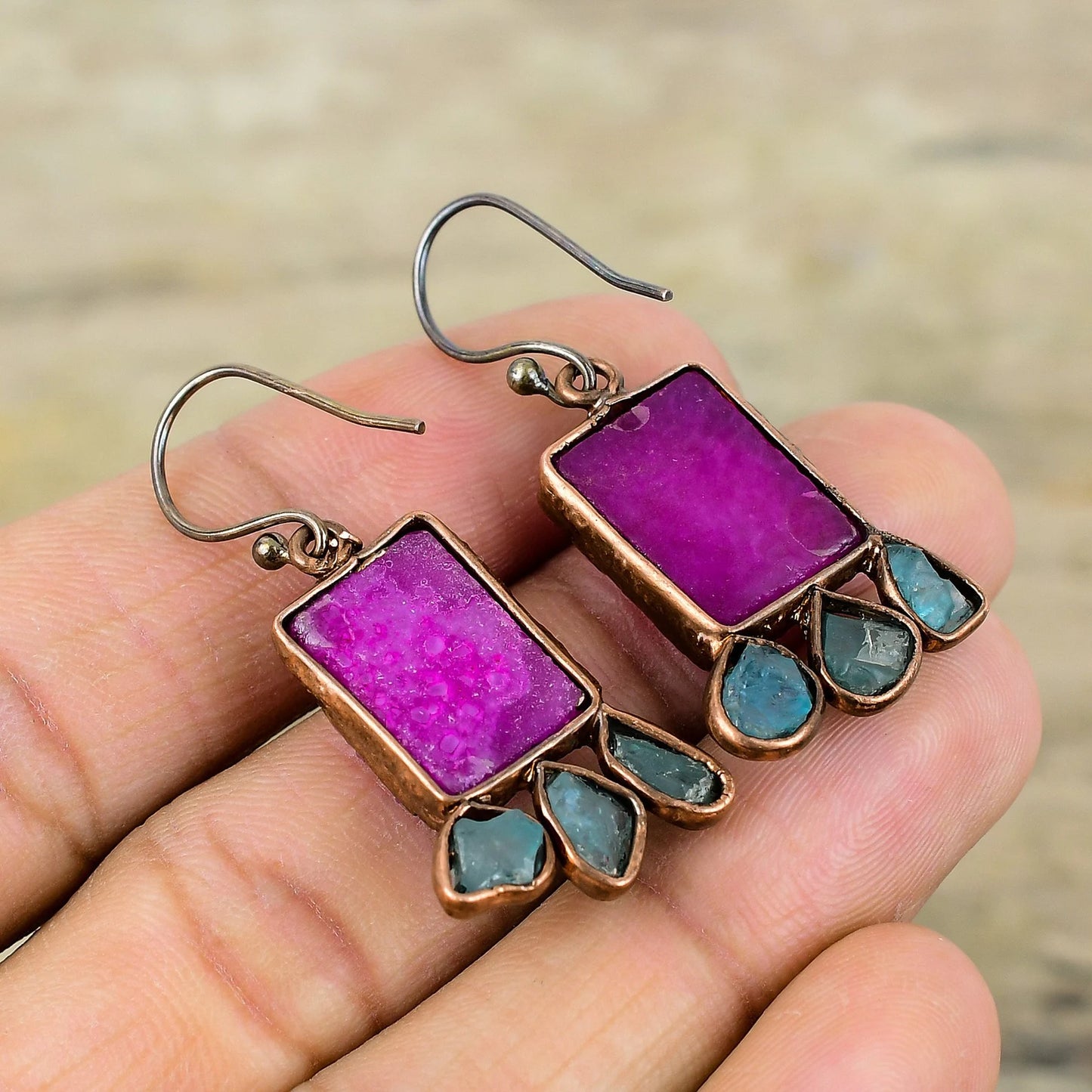 Neon Apatite Pink Druzy Earrings