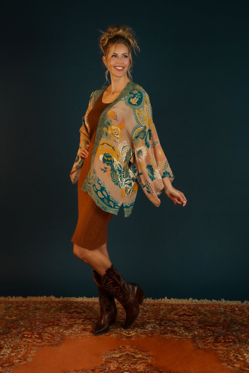 Luxe Folk Art Floral Kimono Jacket - Petal - La De Da