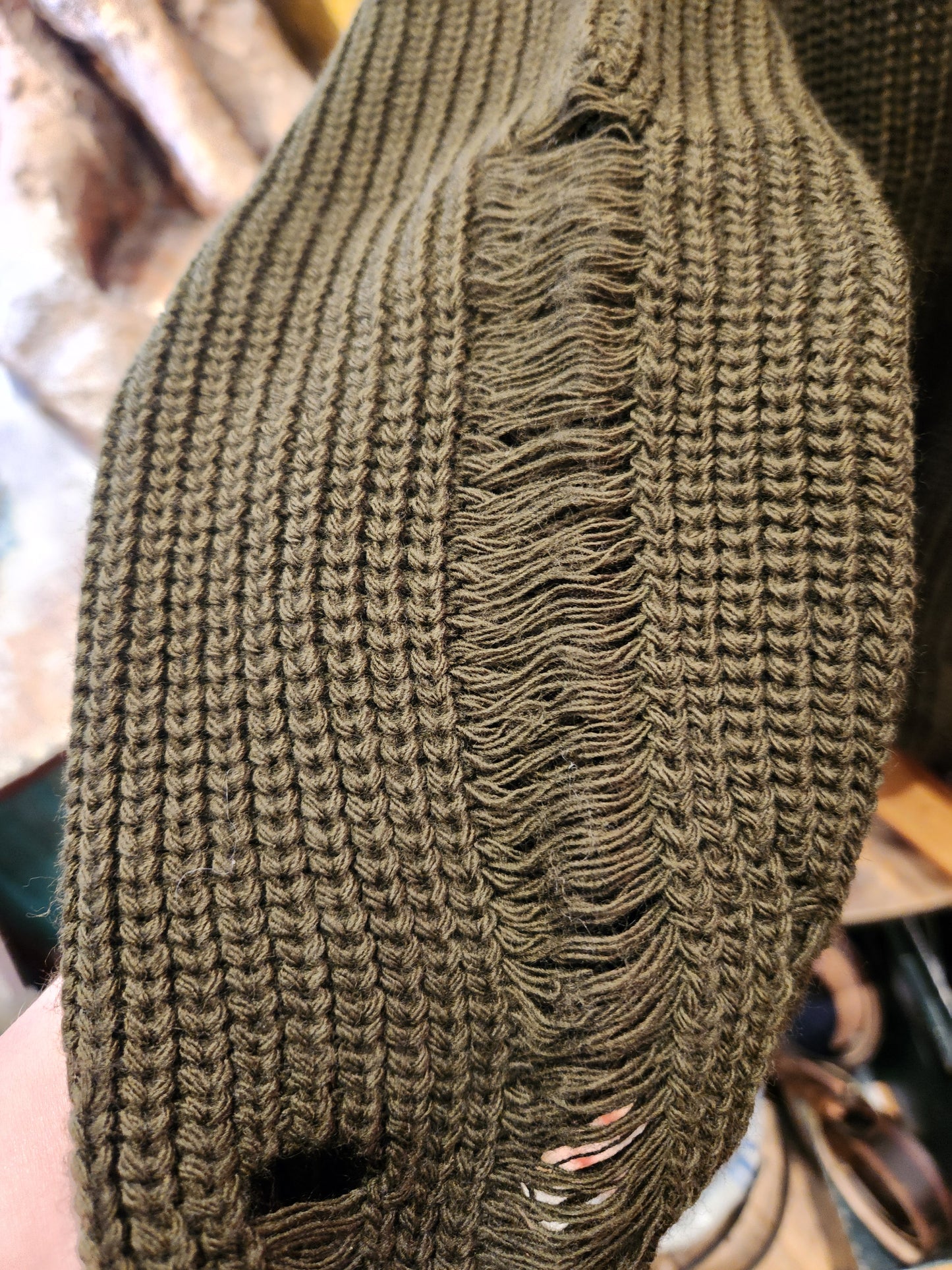 Men's Distressed Sweater - Khaki Green