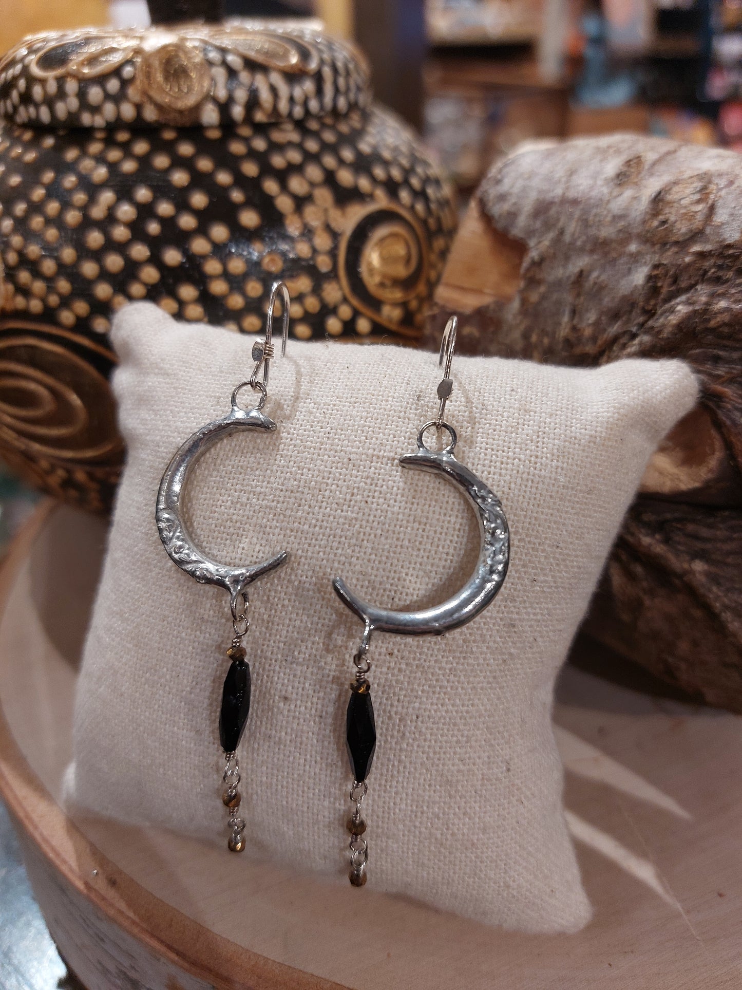 Vintage Moons W/ Mourning Glass Dangly Earrings * E245