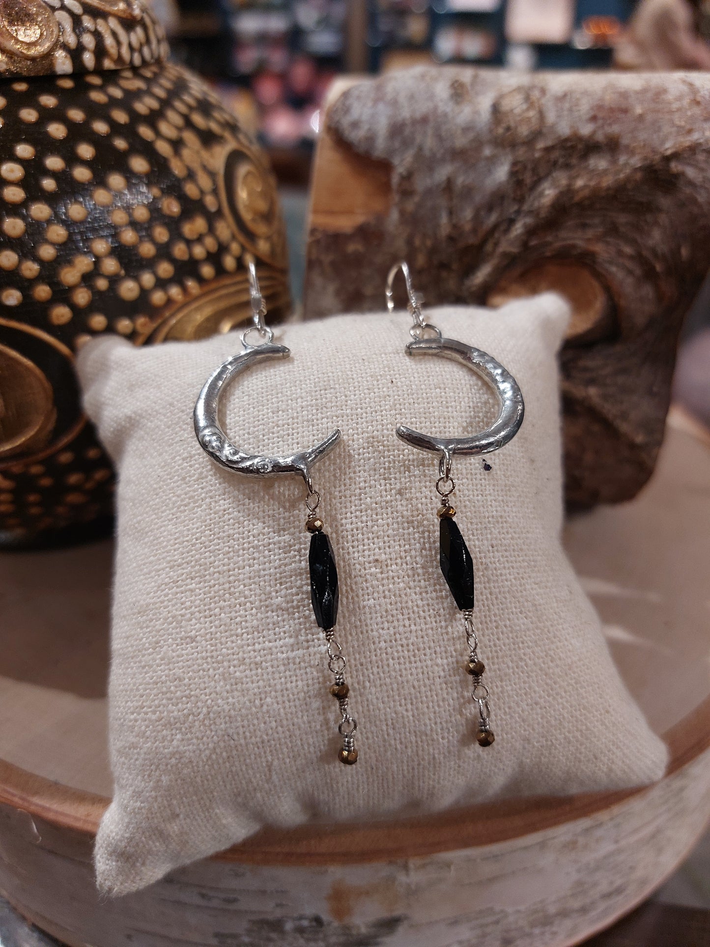 Vintage Moons W/ Mourning Glass Dangly Earrings * E245