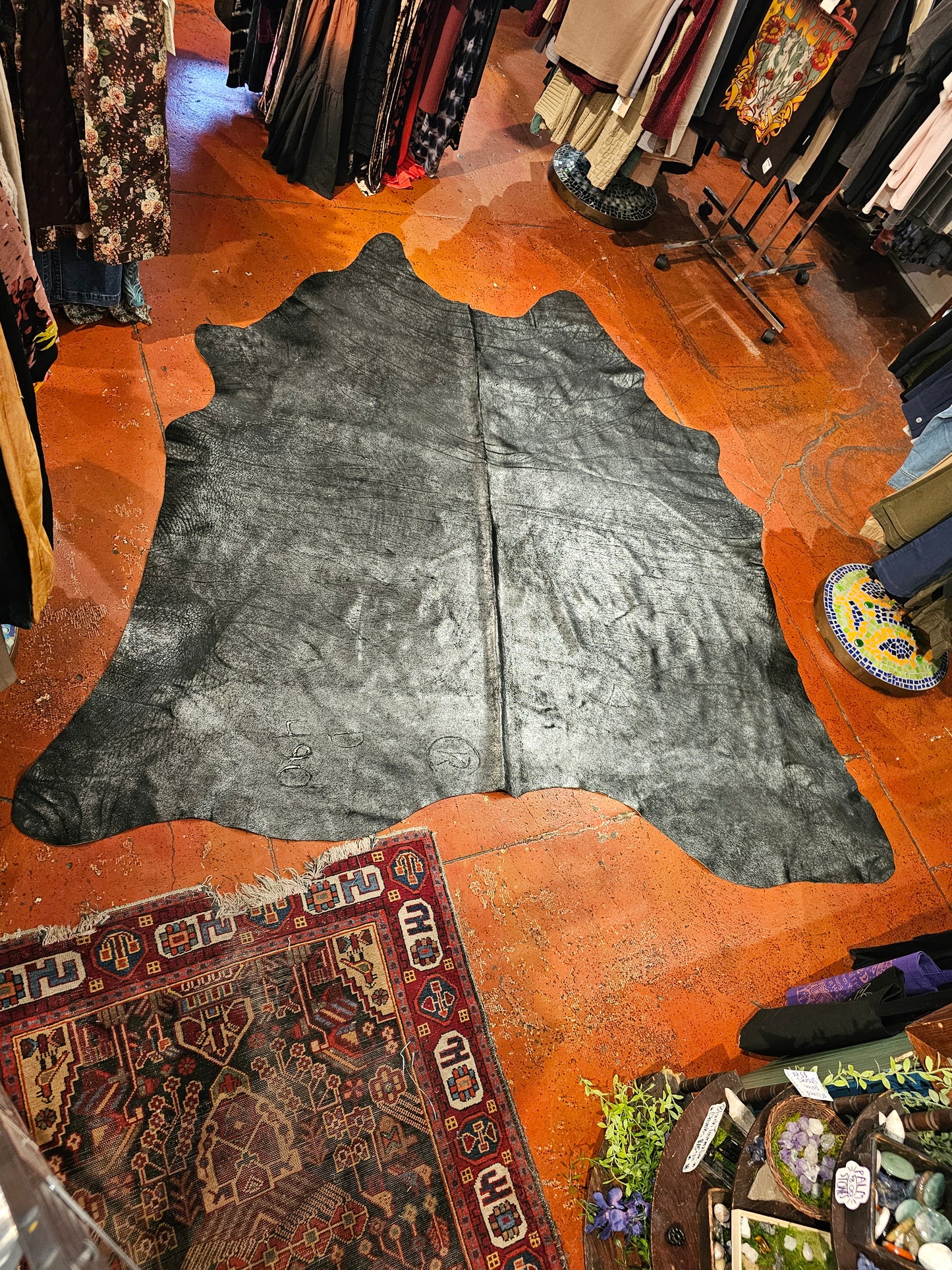 Black & Silver Metallic Cowhide Rug