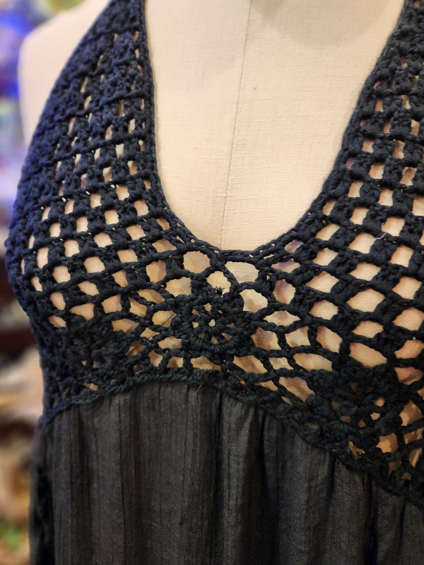 Crochet Backless Beach Dress - Black