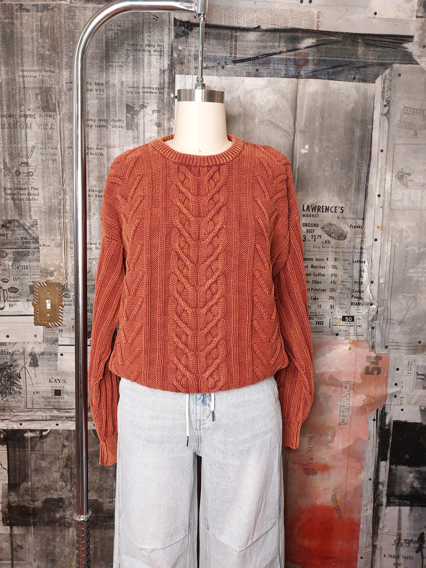 Acid Wash Knit Sweater - Maroon