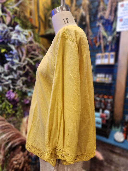 Kleen Linen/ Cotton Tucks Long Sleeve Top