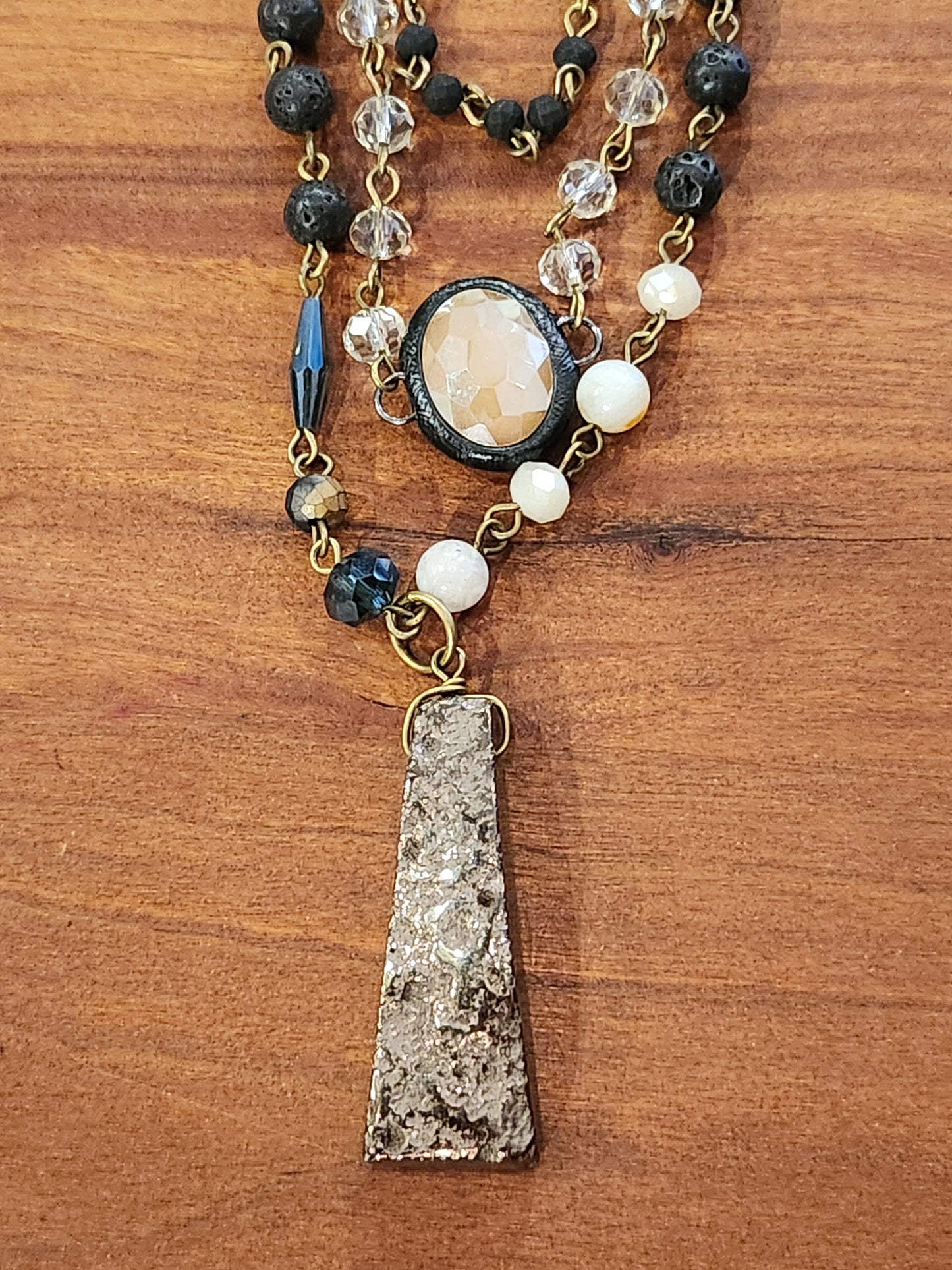Bohemian Layered Black Stone & Crystal Necklace