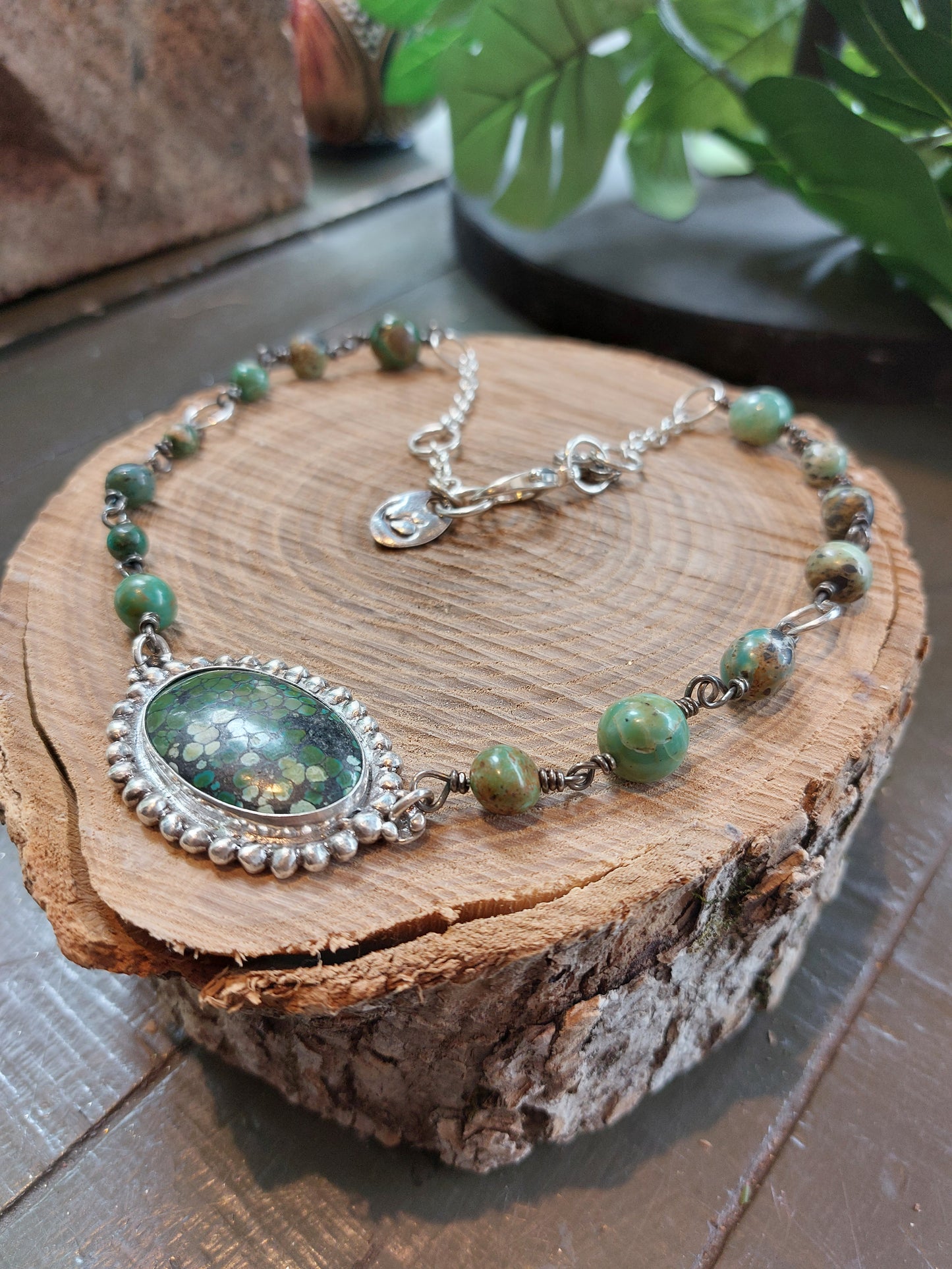 Fine Silver Turquoise W/ Beaded Chain Necklace *425N-2