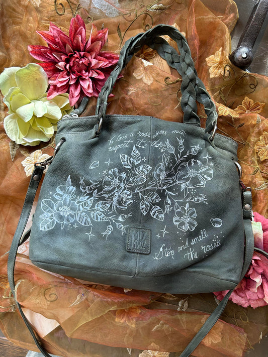 "Smell the Roses" Tatted Leather Purse