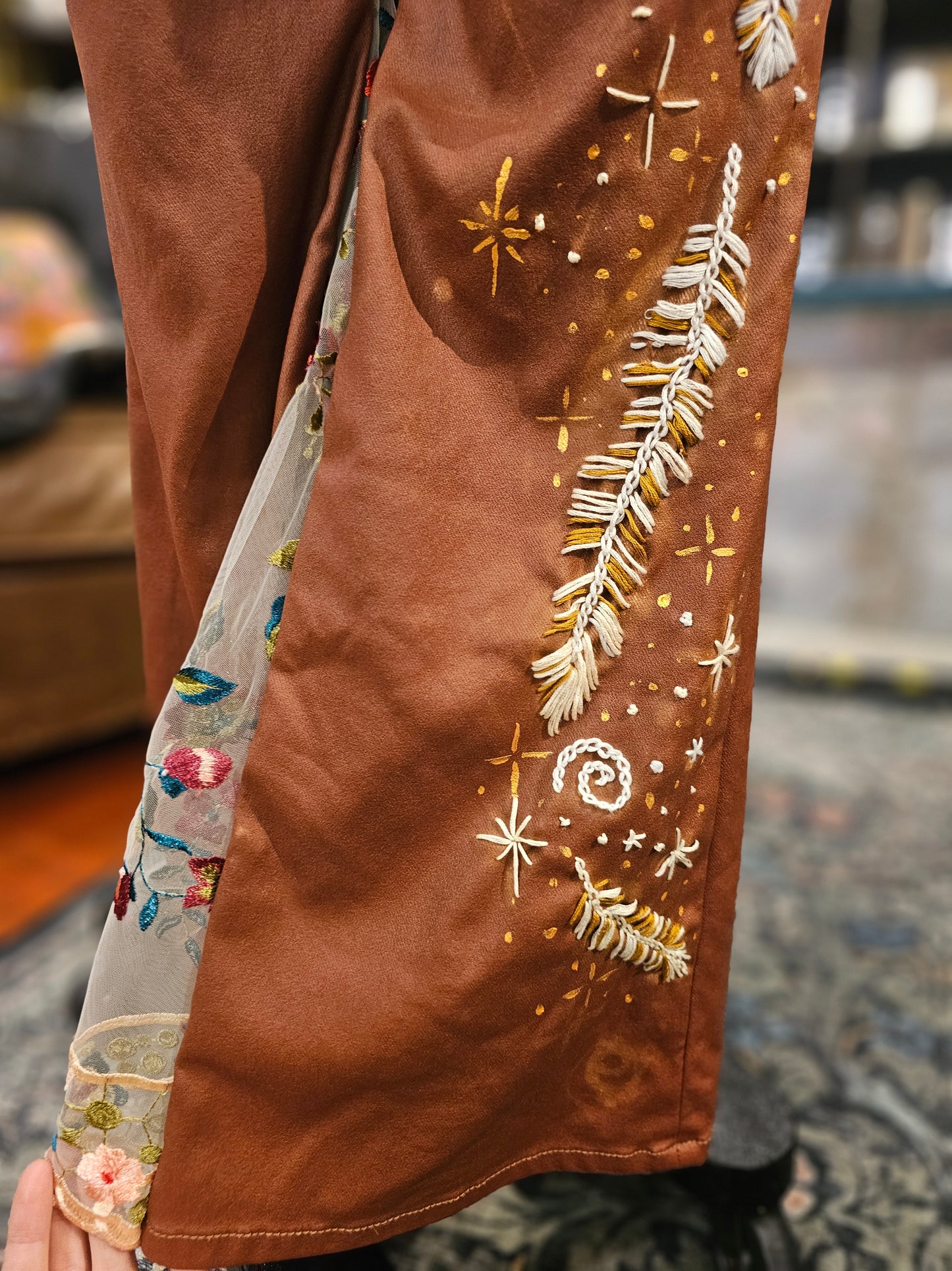 Celestial Embroidery with Floral Mesh Dear John Jaxtyn Pants -Debi Samuels*