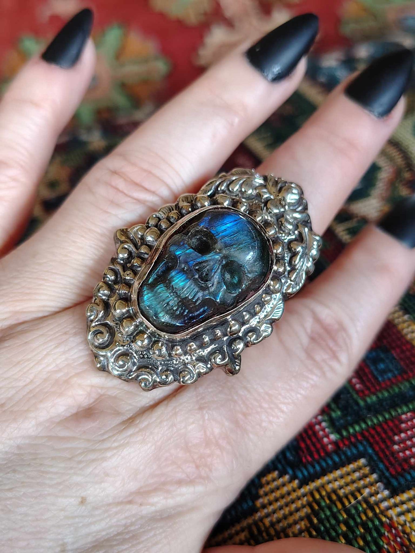 Labradorite Skull Ring
