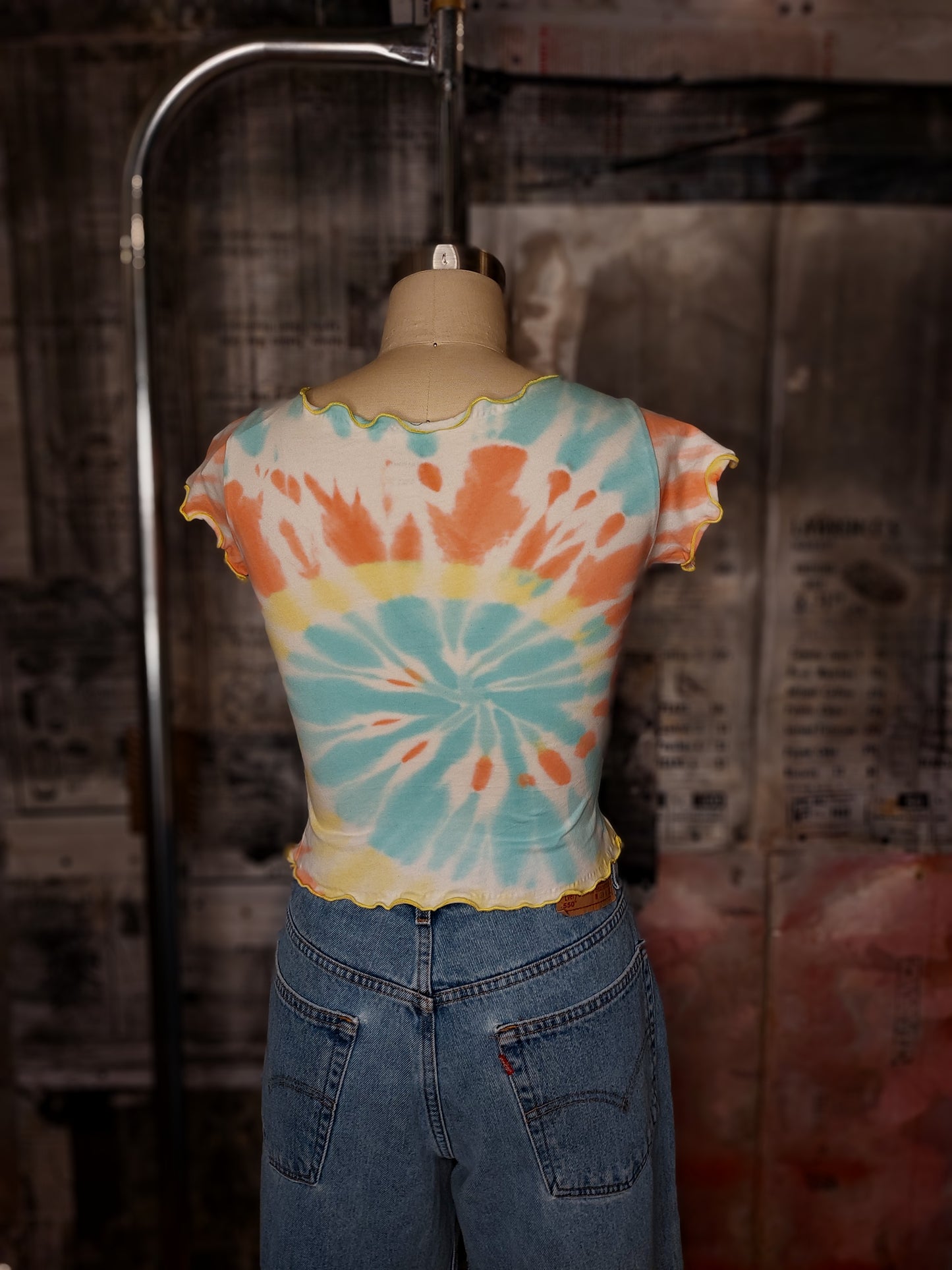 Lettuce Edge Cropped Tie Dye Tee - Yellow Edge