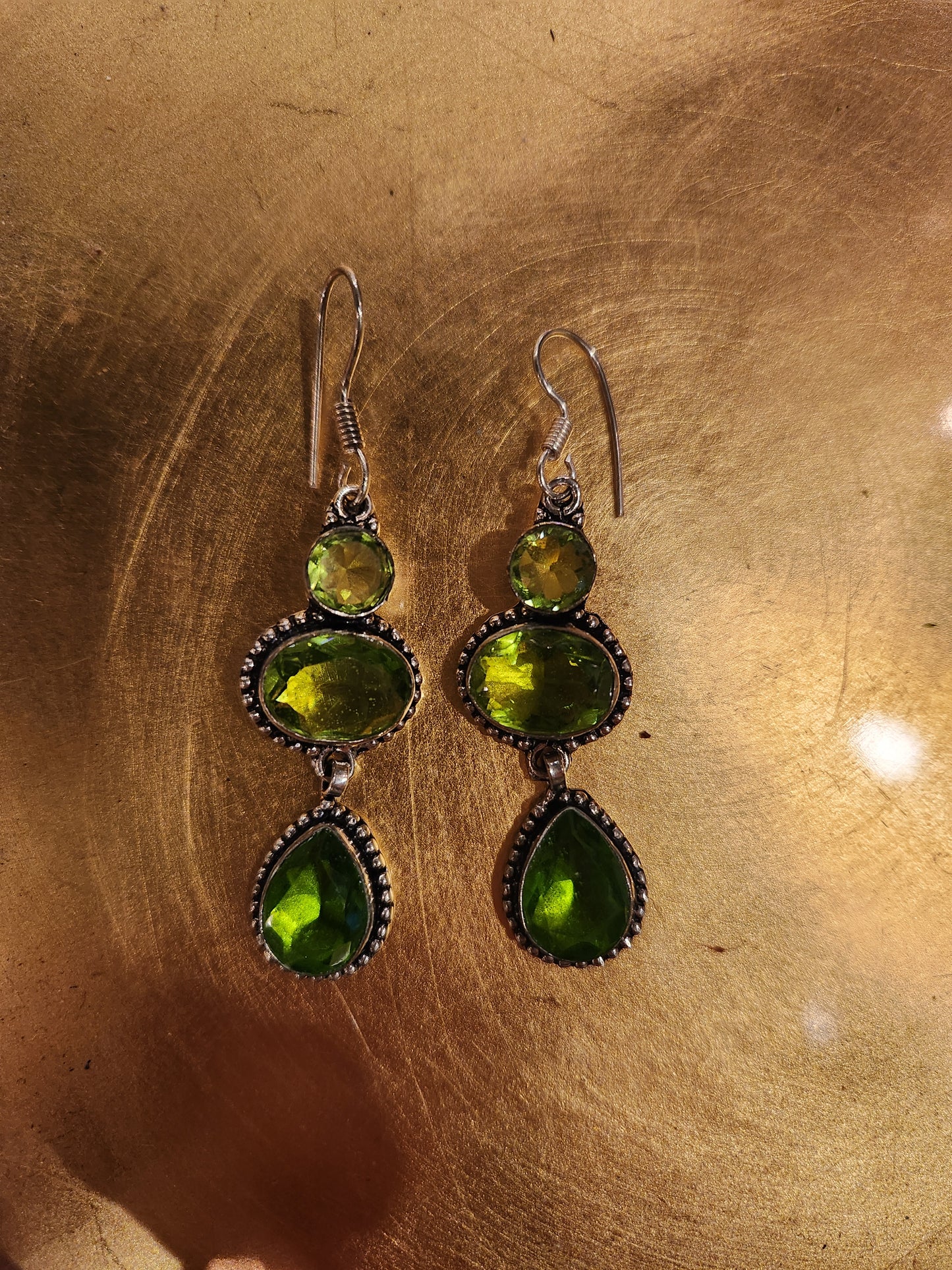 Green Gemstone Trio Dangle Earrings