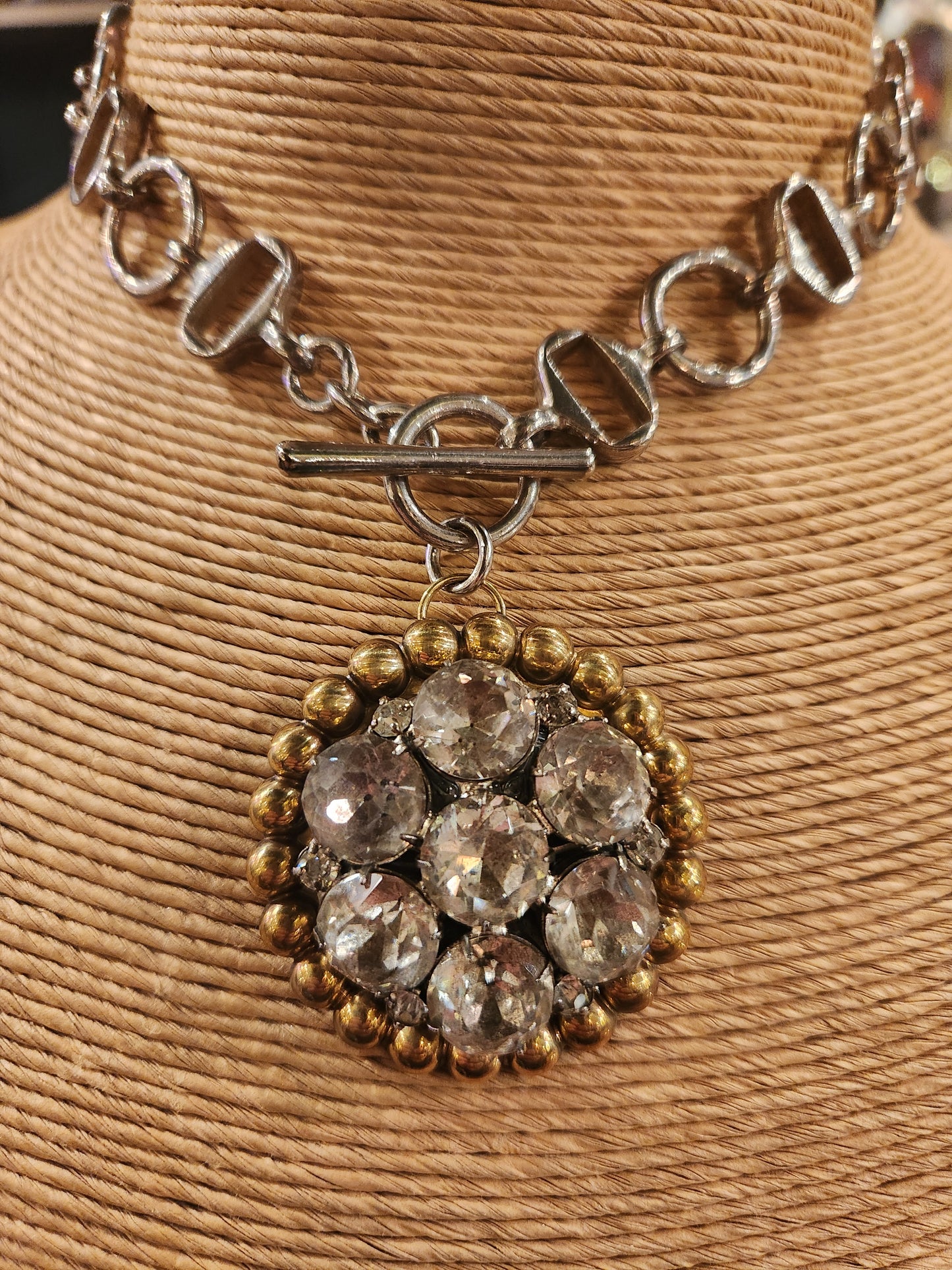 OOAK Vintage 1930's Necklace with Vintage Rhinestone Pendant