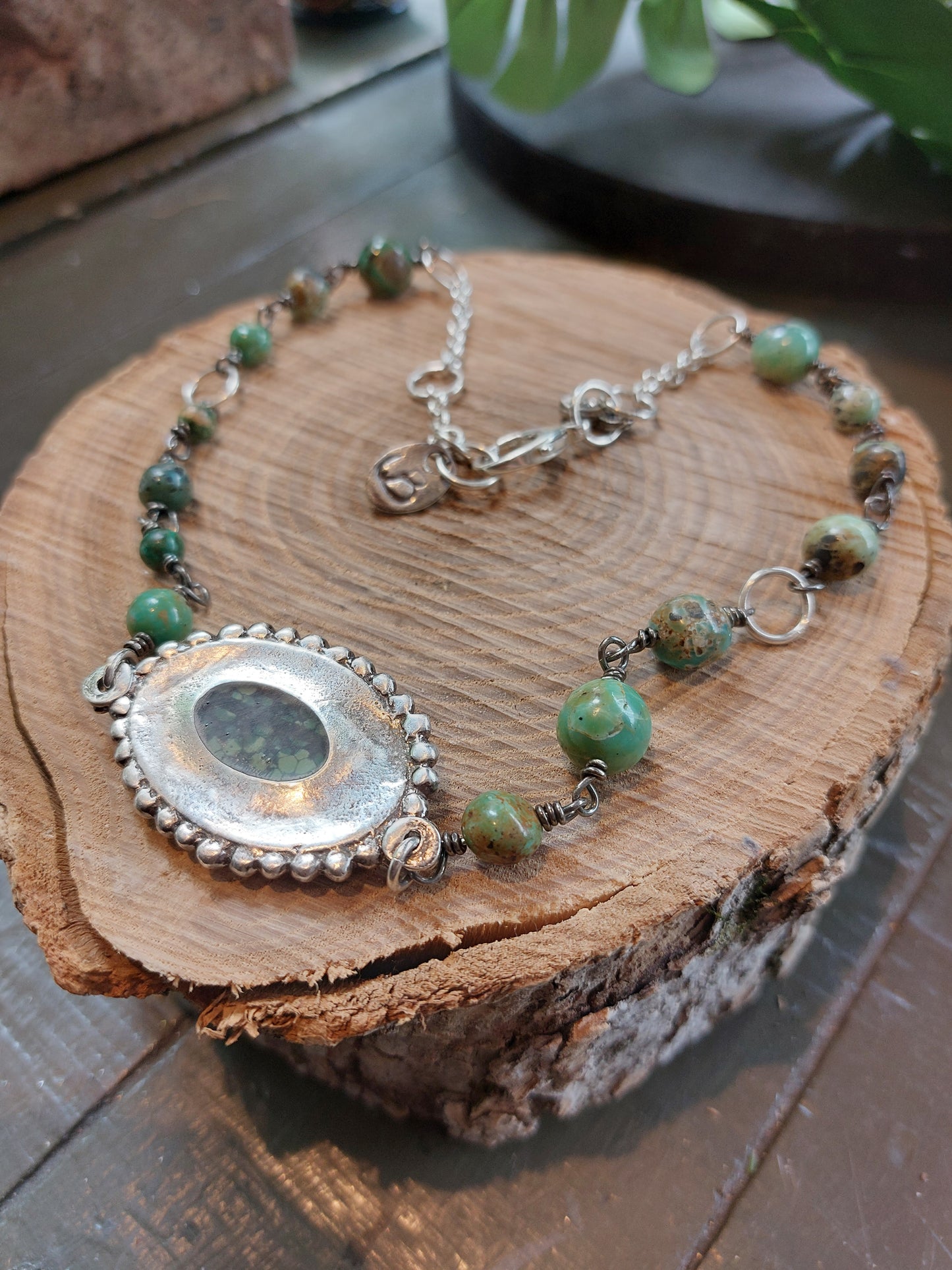 Fine Silver Turquoise W/ Beaded Chain Necklace *425N-2