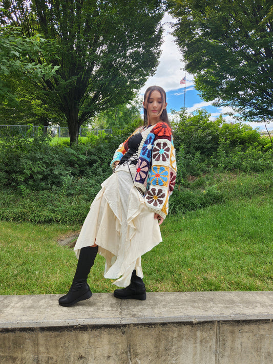 Crochet Multi Daisy Square Cardigan