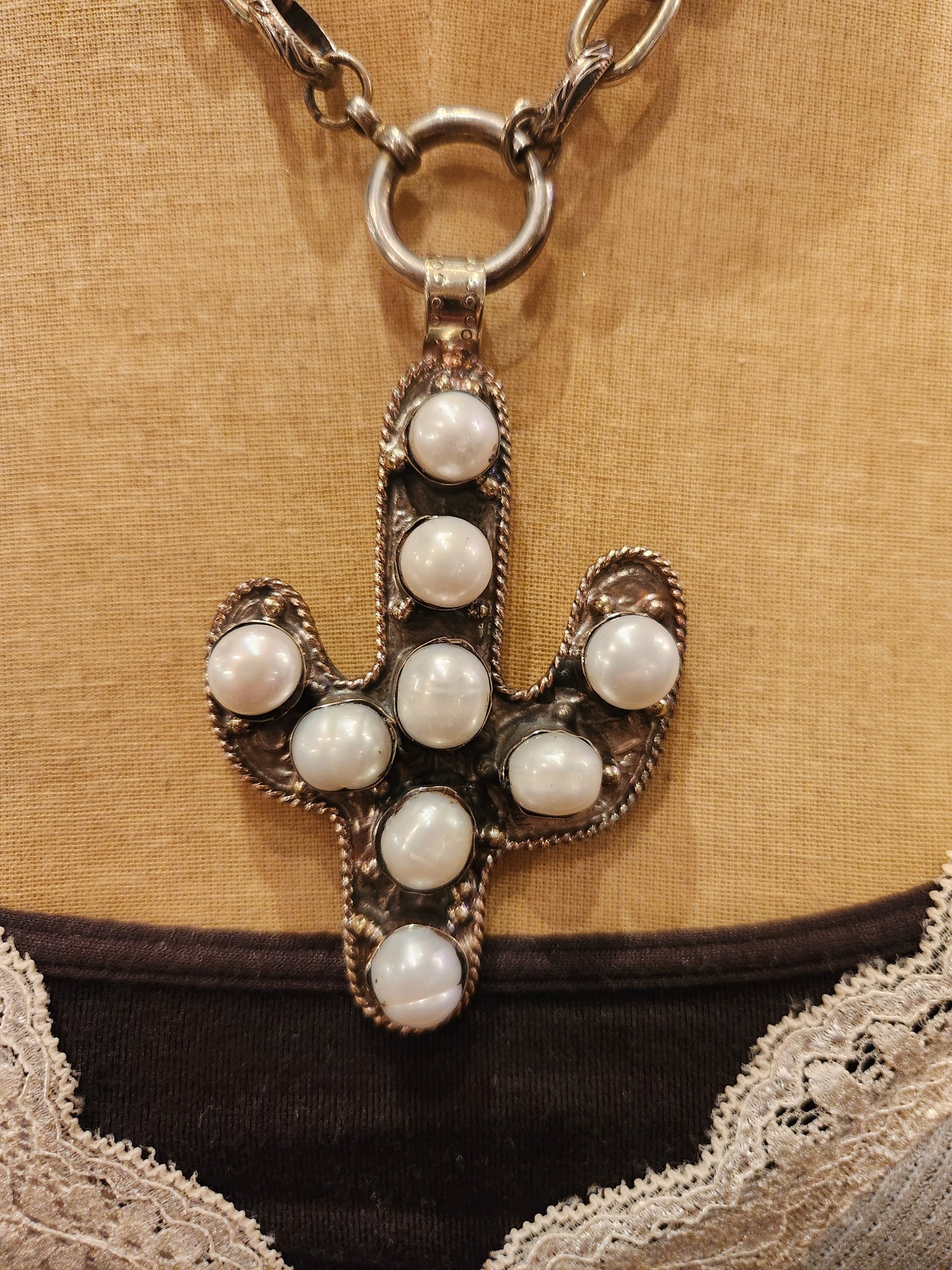 OOAK Cactus Shape Vintage Necklace - Pearl