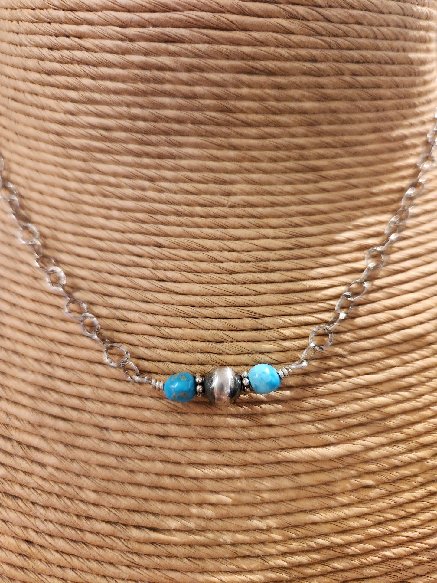 Turquoise & Navajo Bead Sterling Silver Necklace