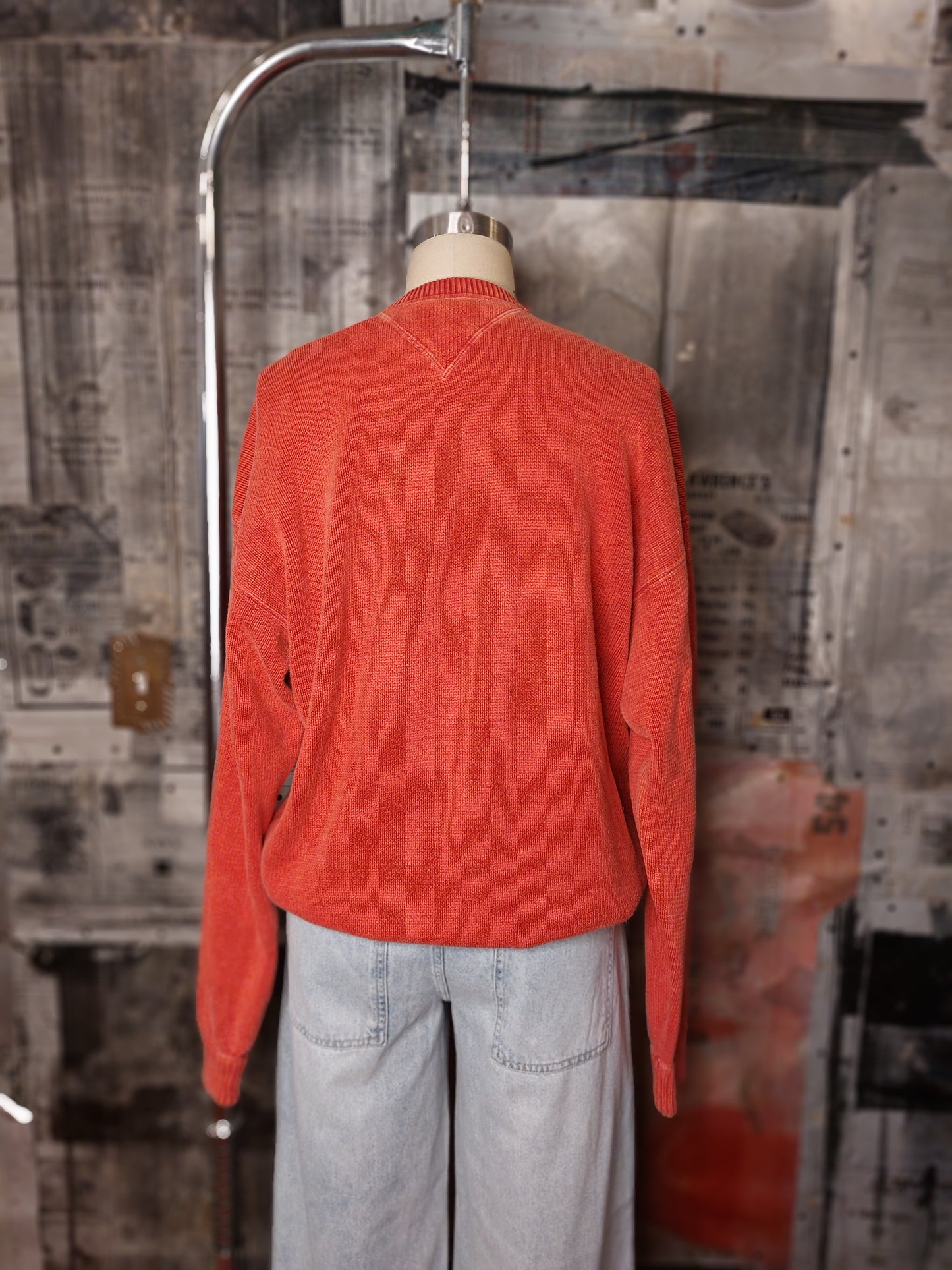 Acid Wash Knit Sweater - Red