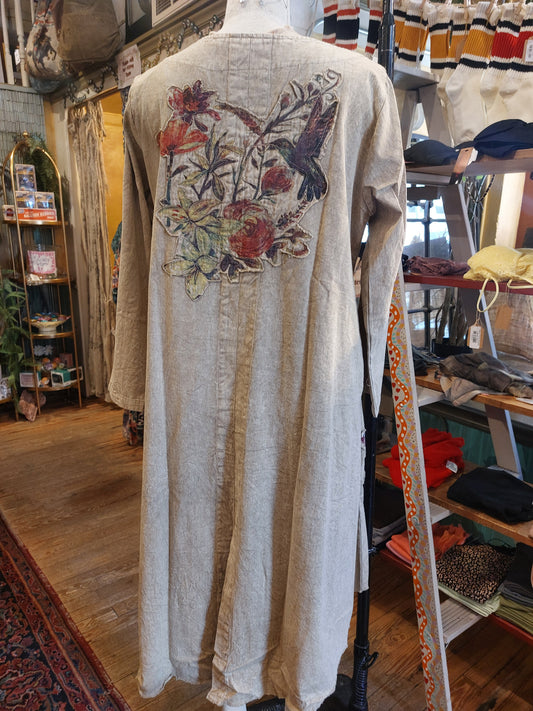 Khaki Asymmetric Jacket w/ Floral appliques