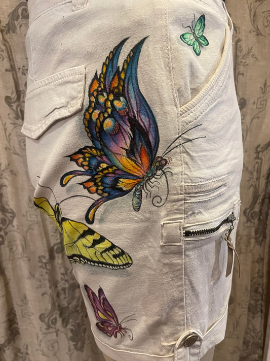 Butterfly Rolled Hem Painted Mid-Rise Shorts