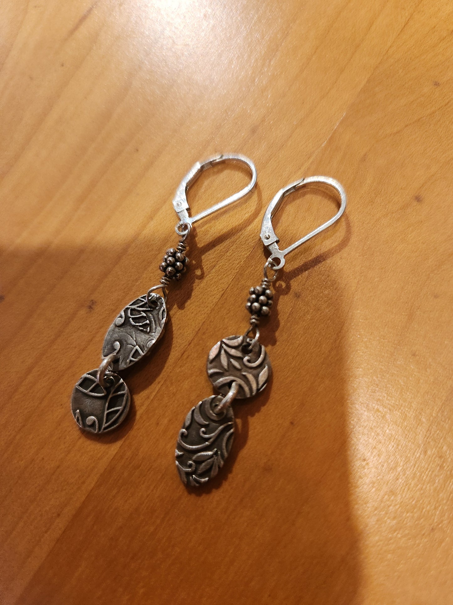 Earrings with Coordinated Textured Charms - Sterling Silver